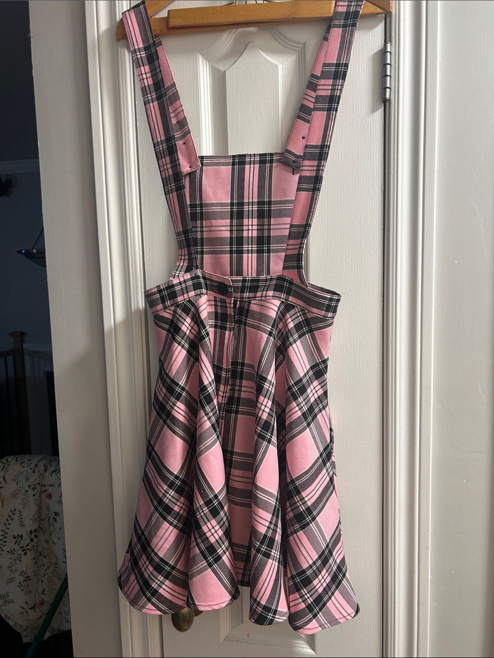 Pink Plaid Pinafore Dress with Adjustable Straps - Picture 5 of 7